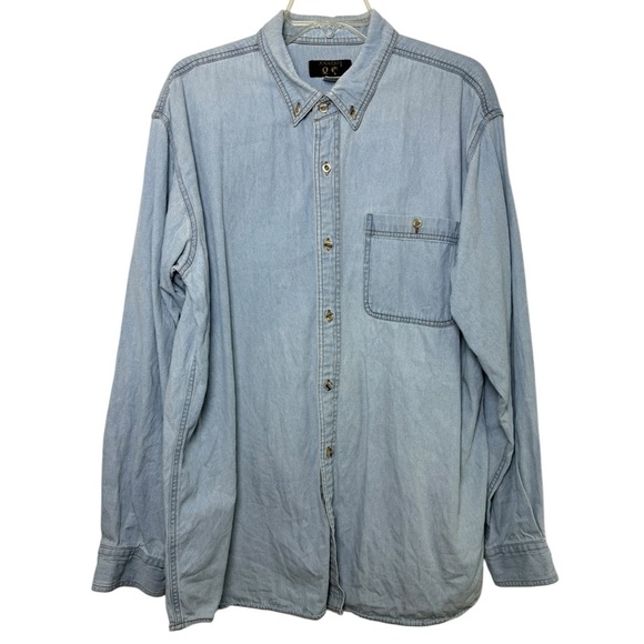 Vintage 90s Denim Button-Down Shirt Size XL Light Wash Western Workwear - Picture 1 of 6